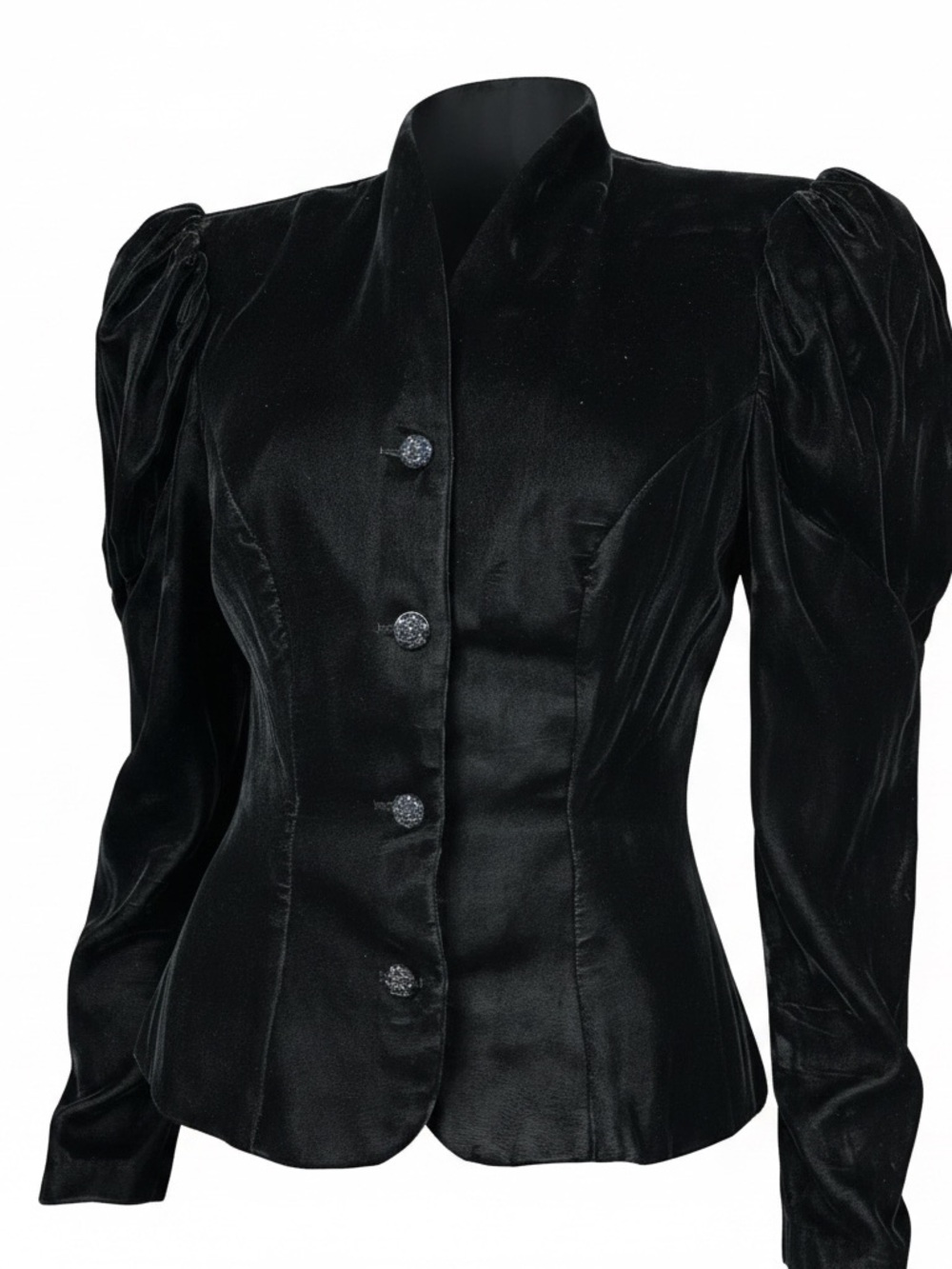 Black Velvet Tailored Puff-Sleeve Jacket